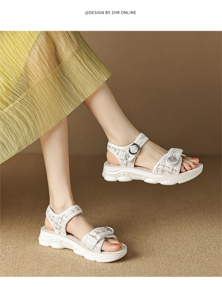 ZHR Women's Sandals, Summer Sports Casual Beach Shoes, Chanel-Style Fashionable Women's Shoes, ES02 Beige (Sandals), Size 37 11