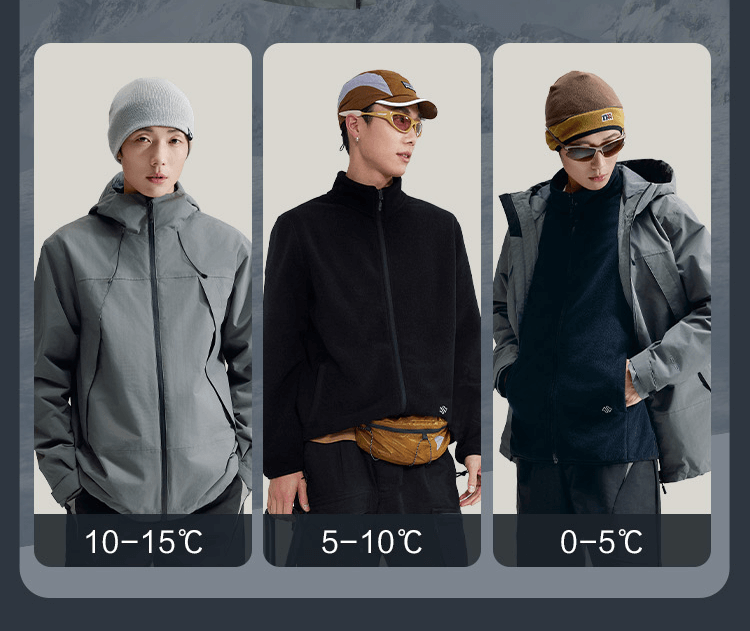JD Original Chamois 300 Windbreaker with Fleece Inner Layer, Three-In Outdoor Jacket for Men And Women, Warm New Year Coat, Obsidian Black, 3XL 4