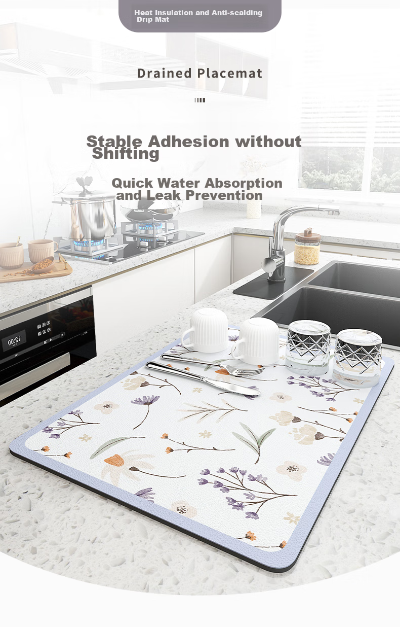 Qiqijia Kitchen Countertop Draining Mat, Table Mat, Cup And Dish Drying Pad, Tea Tray Absorbent Coaster, Washable Heat-Resistant Pad 1