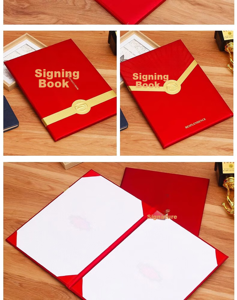 Tianshun A4 High-Quality Signing Ceremony Notebook, Red with Gold Foil, Thickened Leather Cover, Double-Sided Document Folder, Contract Book for Business Activities And Cooperation Agreements, Signing Book A402 8