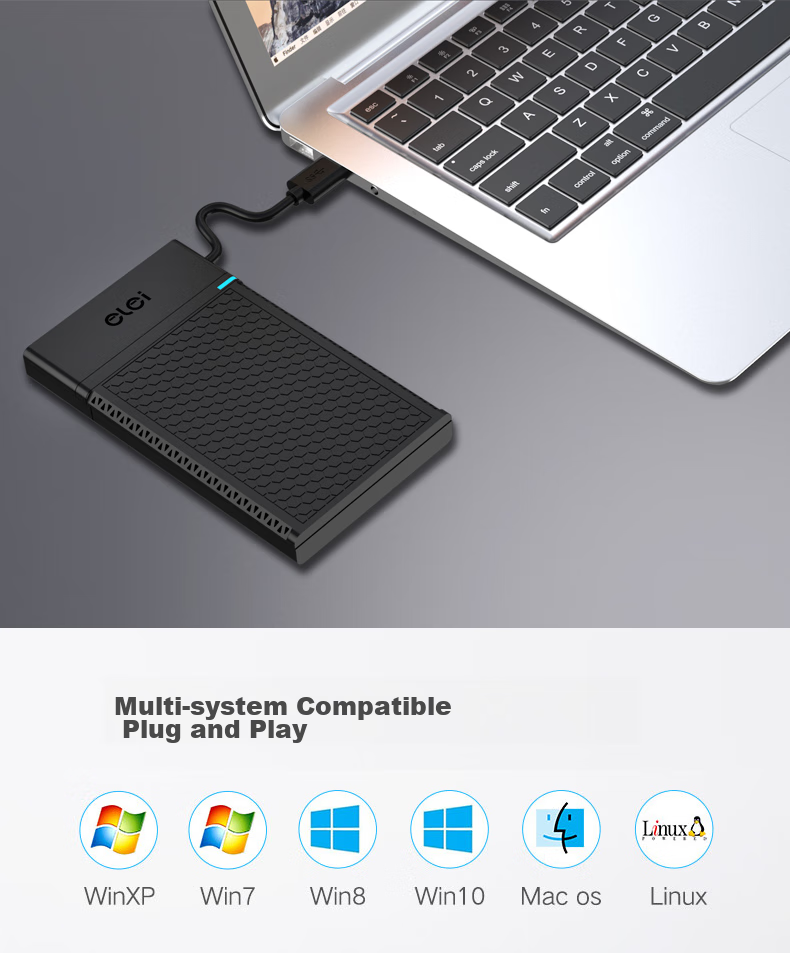 Elei External Hard Drive Enclosure, 3.5-Inch Hard Drive Docking Station, Laptop And Desktop External Case, Mechanical USB 3.0 Hard Drive Enclosure for Solid State Drives 9