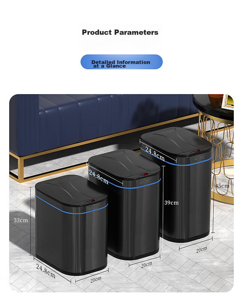AKBK Stainless Steel Smart Sensor Trash Can, 12L Black, Automatic Large Capacity, for Living Room, Kitchen, Bathroom, Toilet, Electric 3