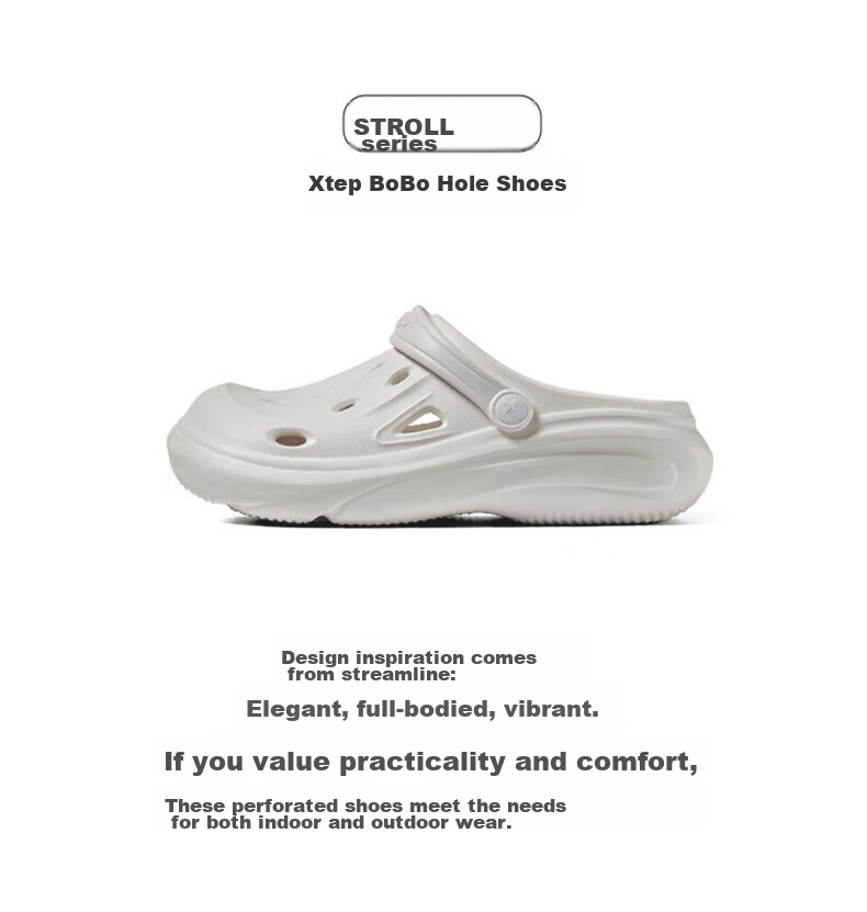 XTEP Men's Perforated Shoes, Autumn Slippers for Men, New Style Youth Beach Shoes, Sports Sandals for Men, A457 White, Size 44-45 2