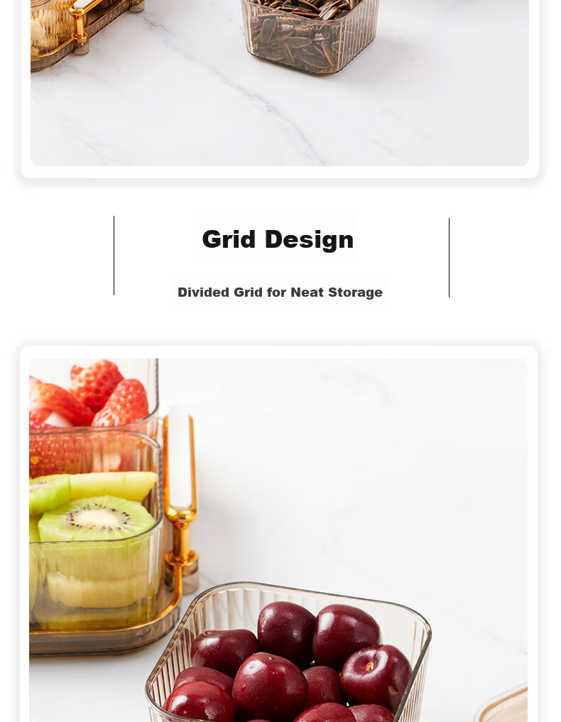 BJ Fruit And Nut Dish with Lid, High-End Divided Plate for Home Use, Candy Snack Luxury Dessert Tray, 6 Compartments, Champagne Color 6