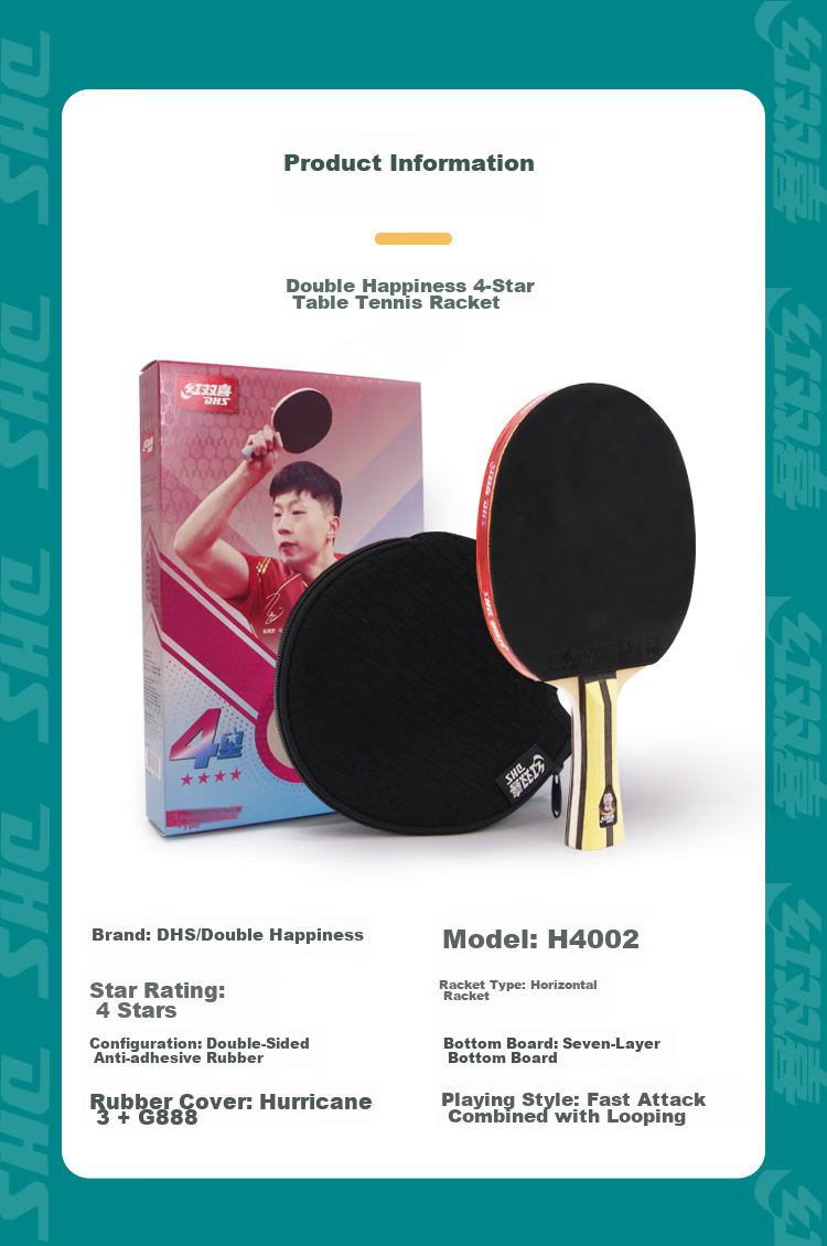 DHS Table Tennis Racket, Professional Grade, 9-Star Black Ebony Carbon Fiber Blade, Penhold Grip, Single Racket with 5+2 AC Structure H9002, Includes Ball 8