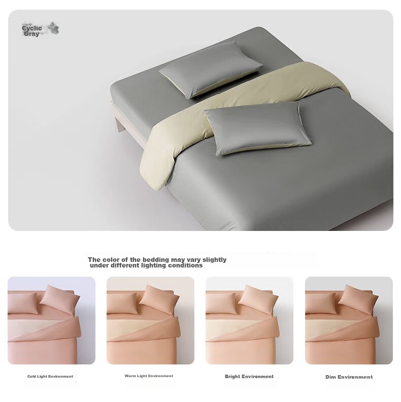 LOVO Luolai Light Luxury 100S Long-Staple Cotton Sateen Four-Piece Bedding Set, Double Bed Fitted Sheet Style, 200*230cm, Pink 13