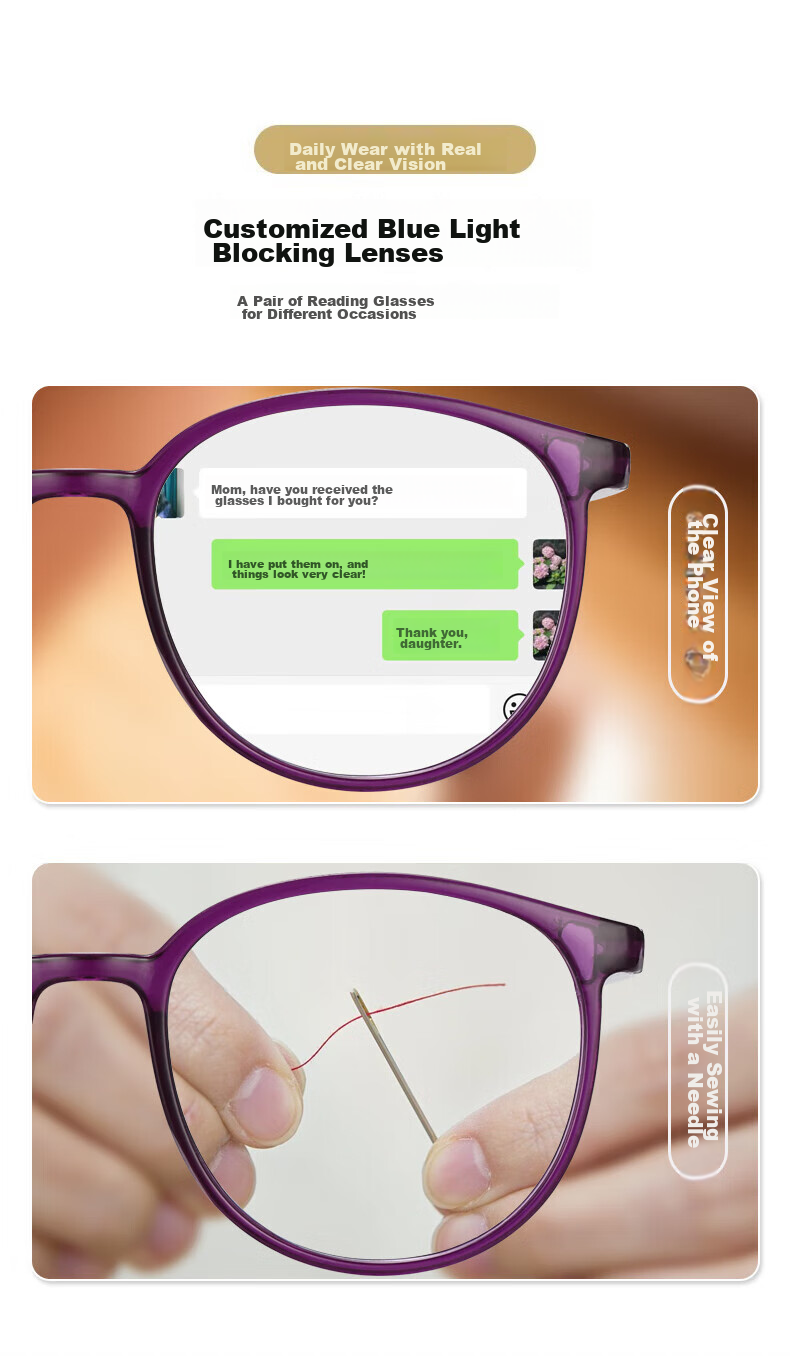 LESCA LUNETIER Reading Glasses for Women, High-End Fashion Resin Lightweight Anti-Blue Light Glasses for Young People, Clear And Stylish Presbyopic Glasses for Elderly 8