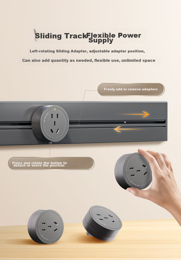 JD Original Track Socket, Star Rail Compatible with Bull Power Strip, Xiaomi Sliding Rail Socket, Power Strip, Wireless Guide Rail Switch, Mobile Surface-Mounted Socket, 8000W Power, 100cm + 5 Five-Hole Deep Gray 6