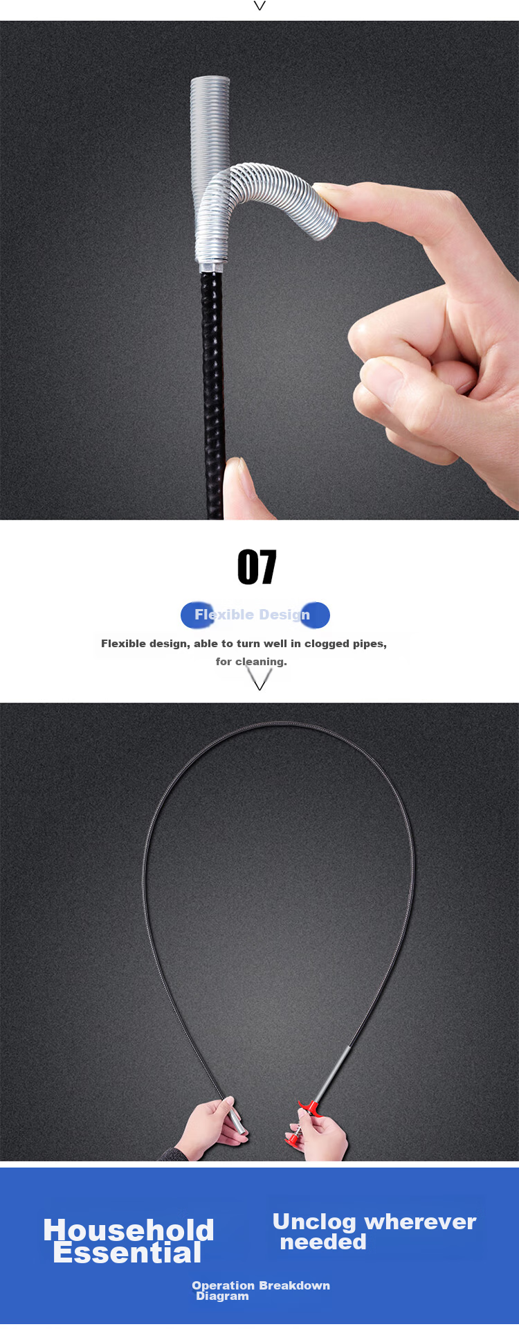 JUQI Select Kitchen Drain Cleaner Professional Pipe Cleaning Tool Toilet Clog Remover Four-Claw Grab Hook 1.6 Meters 5