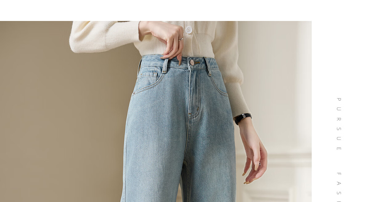 Chushen Spring And Autumn High-Waisted Jeans for Women with Single Button, Casual Versatile Retro Slimming Straight-Leg Pants Long Trousers S143N1003 12