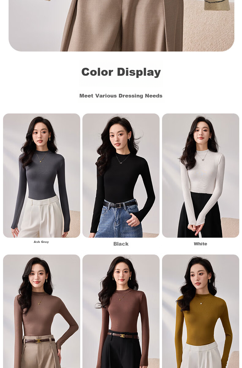 LangSha Spring And Autumn Modal Solid Color Low-Collar Base Shirt for Women, Slim-Fit Thin Inner Layer Long-Sleeve Slimming Stylish Top 11