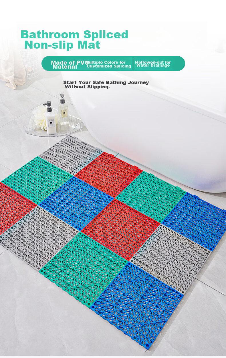 DIYIN Interlocking Bathroom Mat, Non-Slip Shower Mat, Toilet Foot Pad, Hollow Water-Resistant Mat, Gray (Set of 4) 1