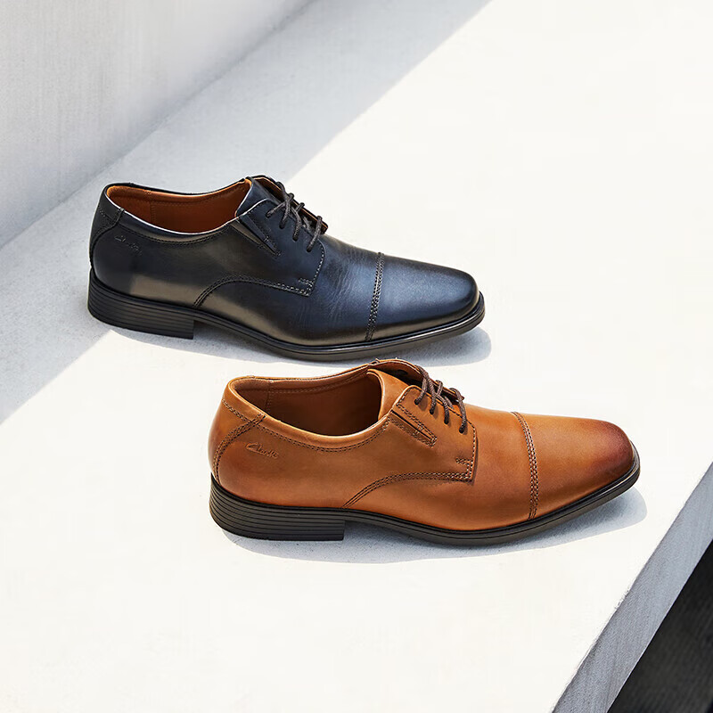 Clarks Tilden Cap Business Formal Men's Shoes, Cowhide Comfortable Breathable Square-Toe Men's Derby Shoes
