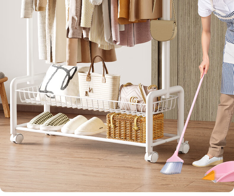 Yicai Nianhua Floor Clothes Drying Rack with Net and Wheels Multifunctional Bedroom Clothes Rack with Storage Basket and Coat Hanger 1255 15