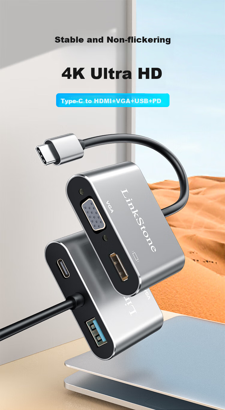 LinkStone Type-C Expansion Dock Adapter, USB-C to HDMI/VGA/USB3.0/PD Fast Charging Converter Cable, for Apple Computers, IPad Tablets, Huawei Phones, And Expansion Docks 1