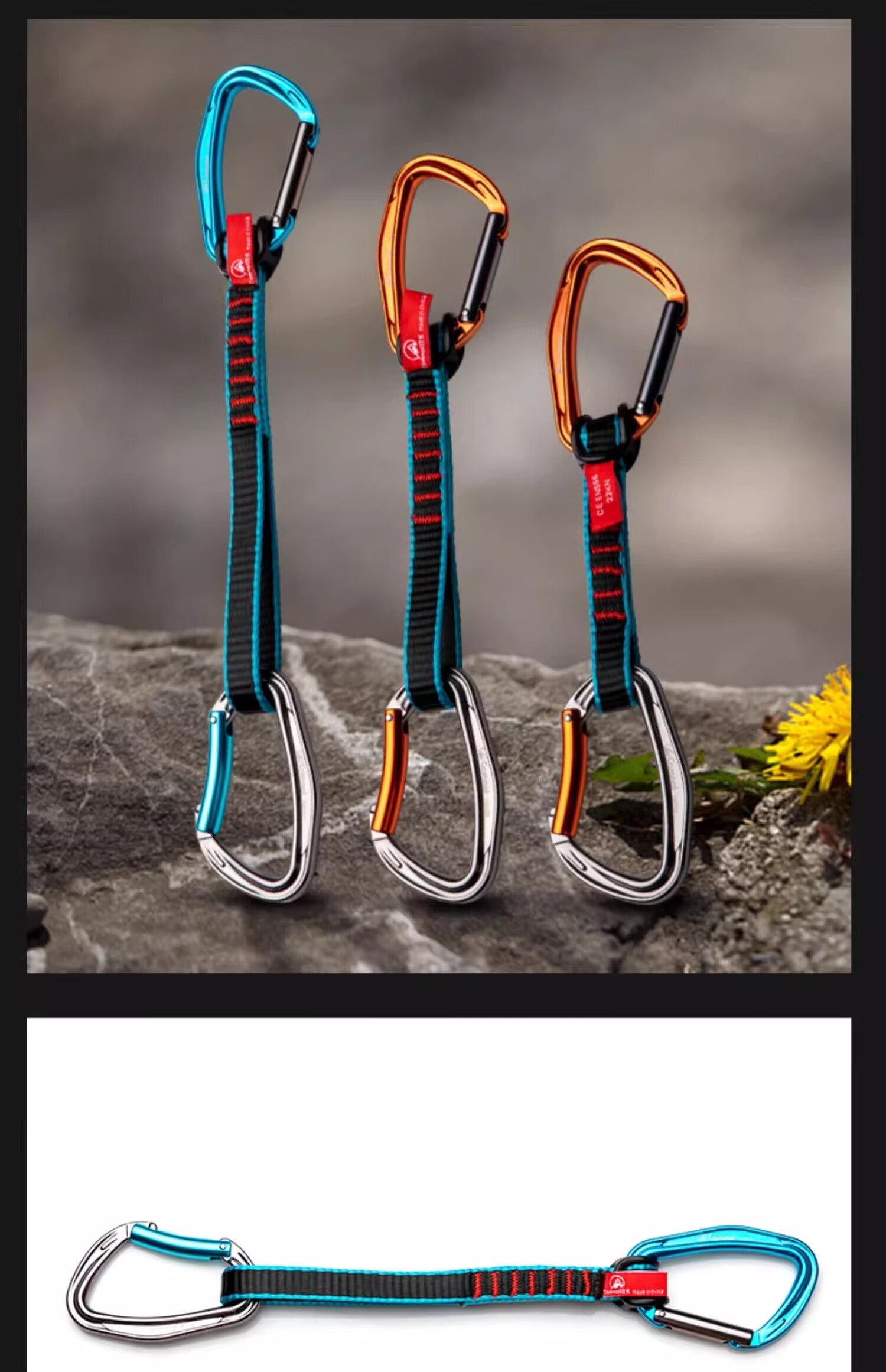 Kanle Climbing And Mountaineering Equipment, Fall Protection Rappelling Rope, Nylon Flat Belt, Straight And Curved Carabiners, Quick-Release Main Lock 16