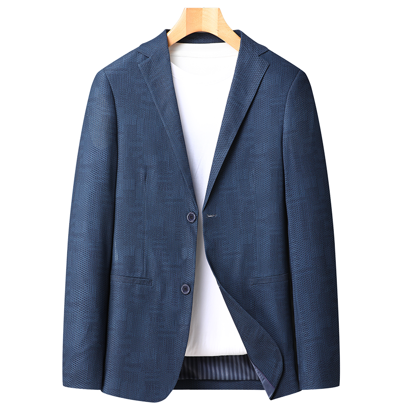ROMON High-Elastic Ice Silk Suit for Men, Slim Fit Thin Casual Business Youth Elastic Jacket Professional Formal Wear Blazer
