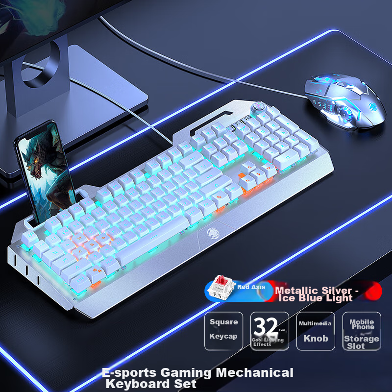 Механическая клавиатура EWEADN TK900 и мышь, проводной игровой набор для ПК и ноутбуков, с многофункциональной ручкой, красные переключатели