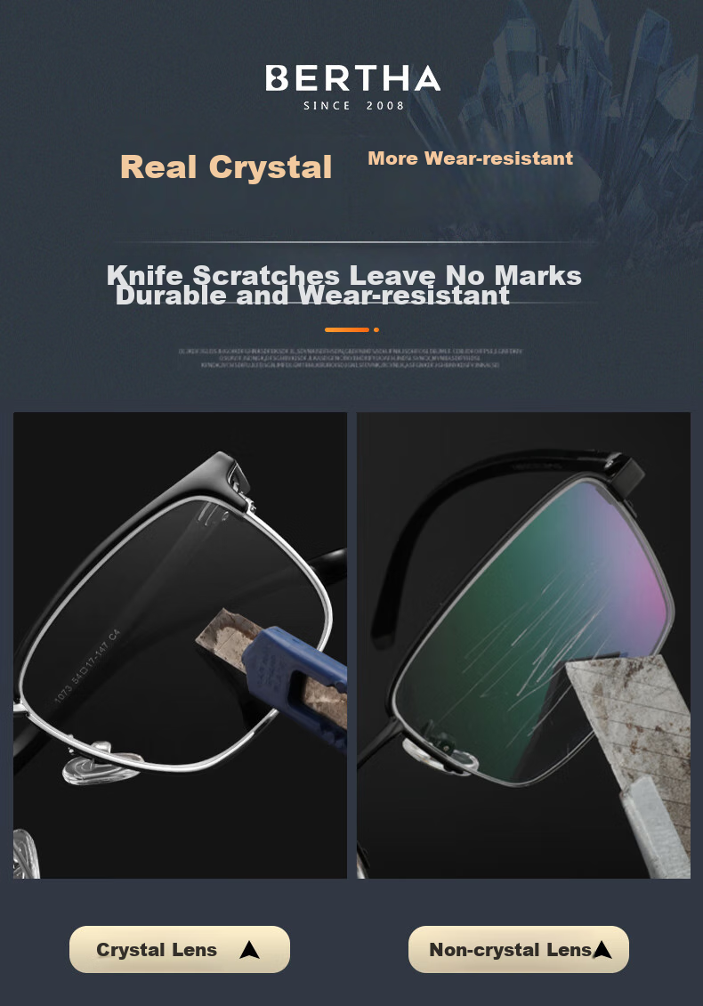 Bertha East China Sea Natural Crystal Lens Brand Reading Glasses for Men, Stone Eyeglasses, High-End Clear Anti-Scratch Wear-Resistant, Gift for Father 7