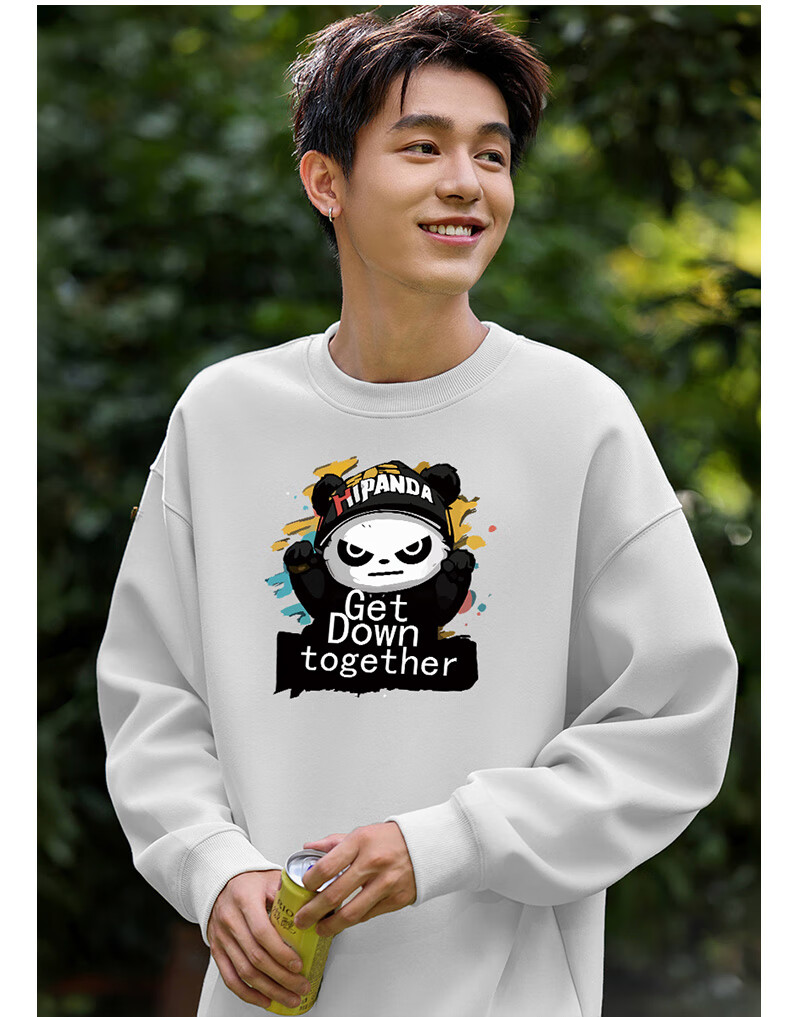 HIPANDA Hello Panda Sweatshirt for Men, Spring/summer 2026 Couple Style, Round Neck Trendy Brand Printed Loose Fashion Jacket, Army Green 2XL 4