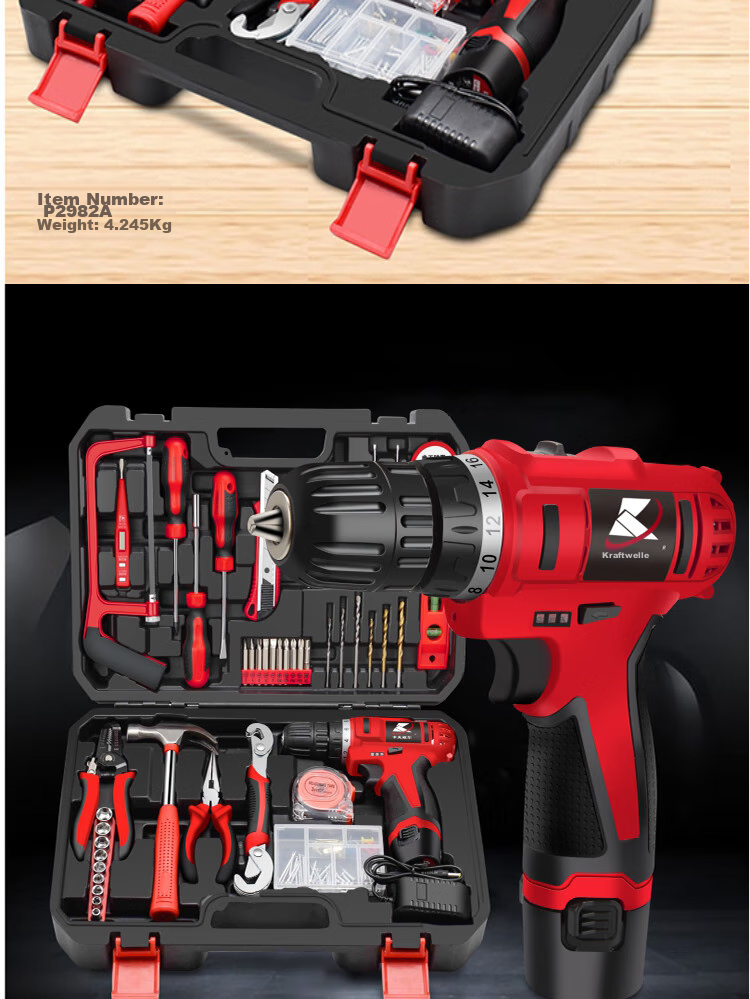 Kafuweier 109-Piece Household Electric Drill Tool Box Set with Rechargeable Electric Screwdriver for Electrical Maintenance P2982A 2
