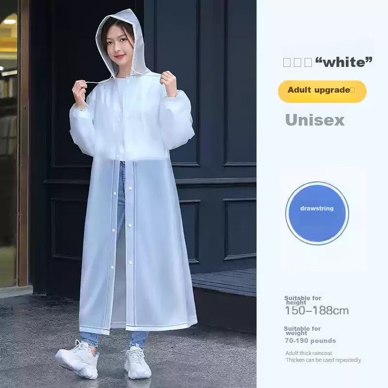 Jtrip Reusable Adult Raincoat, Thickened Semi-Transparent Travel Poncho for Men And Women with Hood, White