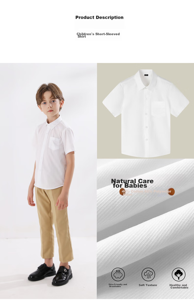 Yinuofang Children's Short-Sleeve White Dress Shirt Performance Suit Shirt Summer T-Shirt Short Sleeve: White Shirt 160CM 5