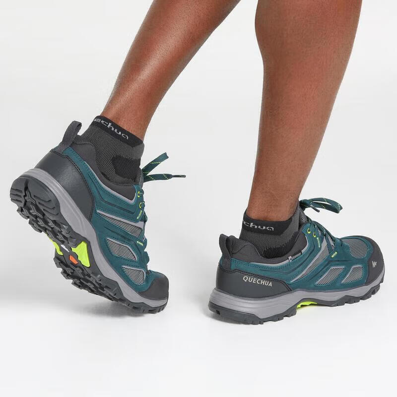 DECATHLON Men's MH100 Low-Top Outdoor Mountain Waterproof Non-Slip Shock-Absorbing Breathable Hiking Shoes, Dark Green, Size 42-2467875