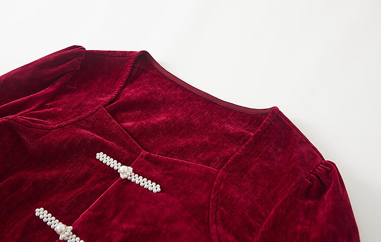 Dme [Xuoxing Wan Yue] Spring And Autumn Style New Chinese-Style Square Collar Shirt with Pearl Buttons, Velvet Blouse Women's Top 14