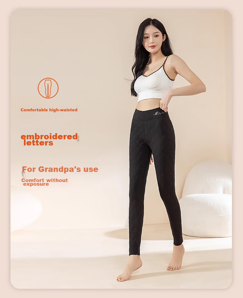 LangSha 100% Wool Thermal Pants for Women, Autumn And Winter Fleece-Lined Thick Cotton Pants, High-Waist Plus Size Slim-Fit Leggings 10