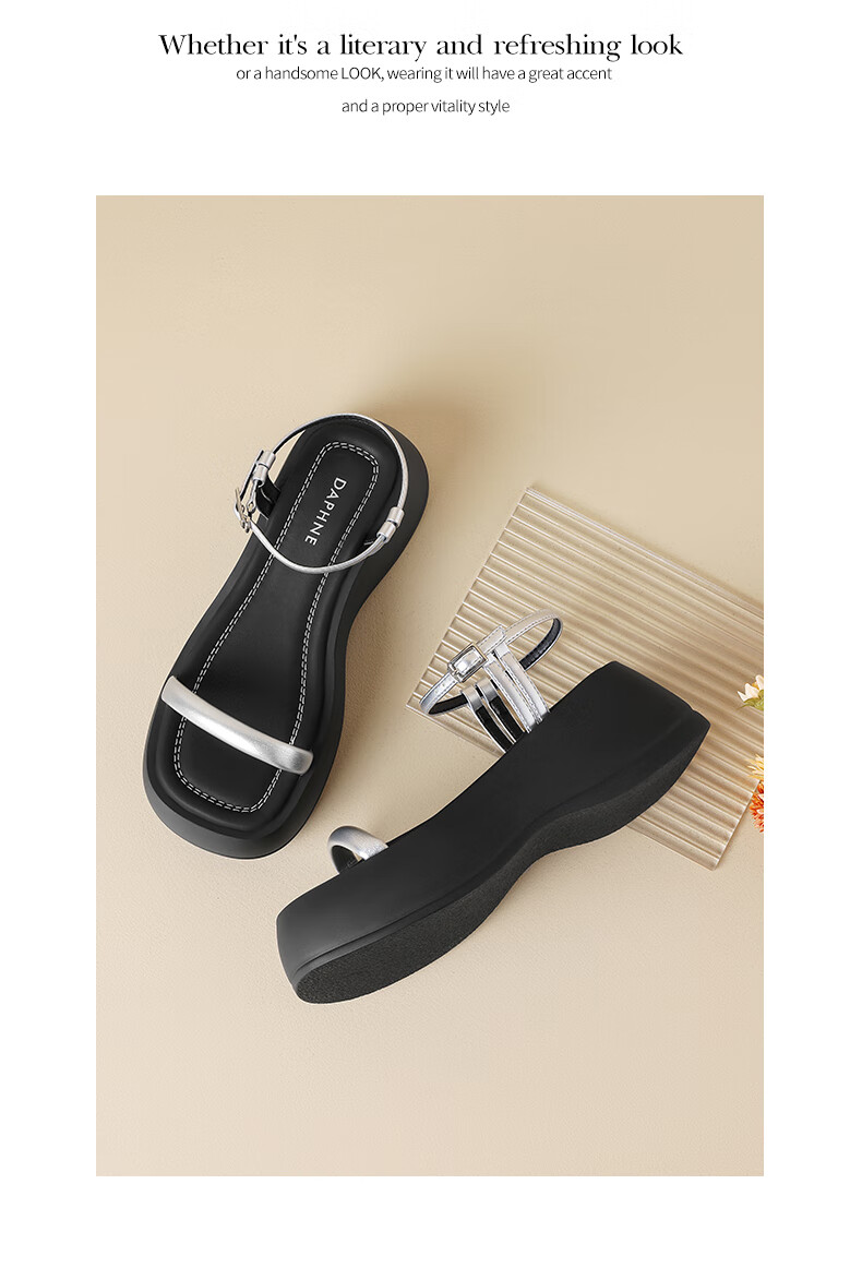 DAPHNE Women's Sandals, Fashionable Height-Increasing Platform Thick-Soled Shoes, Single Strap Versatile Women's Footwear 4023303162 Silver 35 4