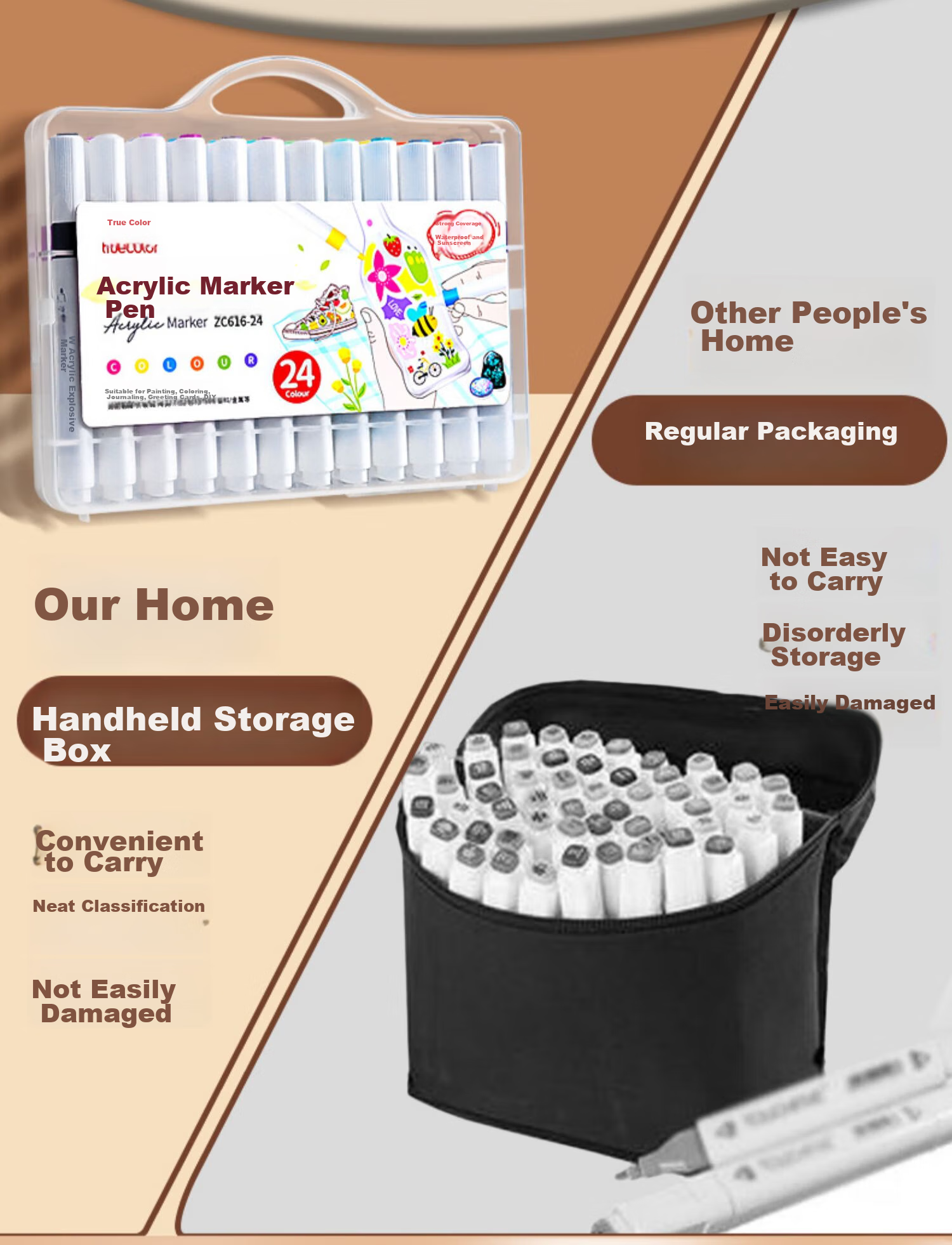 TRUECOLOR 36-Color Acrylic Markers Single-Tip Quick-Drying Waterproof Kindergarten Elementary School Children's Special Non-Translucent Stackable Hand-Drawn Guka Graffiti DIY Painting Brushes 616 Watercolor Pens 10