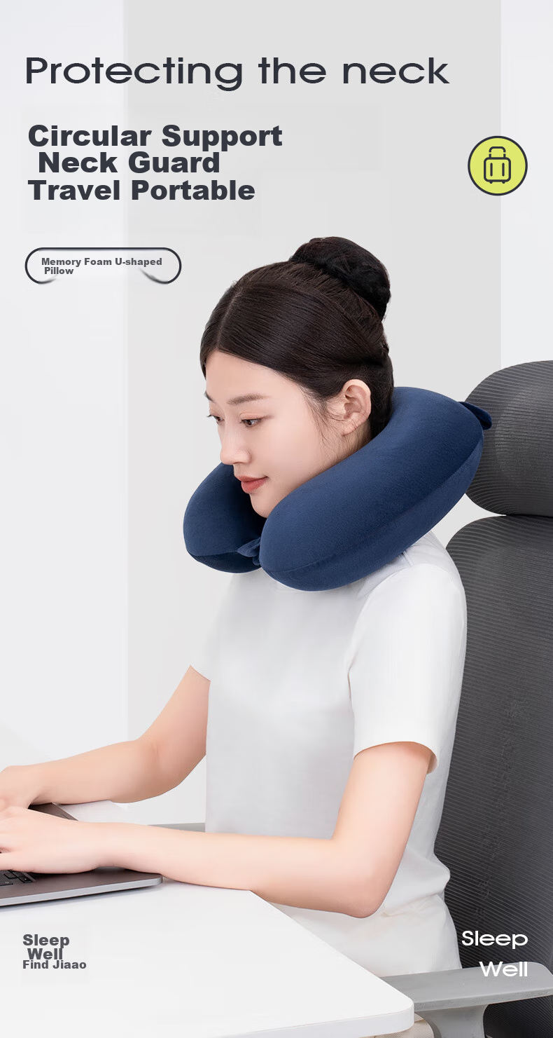 JAGO U-Shaped Neck Pillow, Cervical Pillow, U-Shaped Neck Support Pillow, Airplane Travel Headrest, Memory Foam Nap Pillow, Cervical Spine Pillow, Beige 1