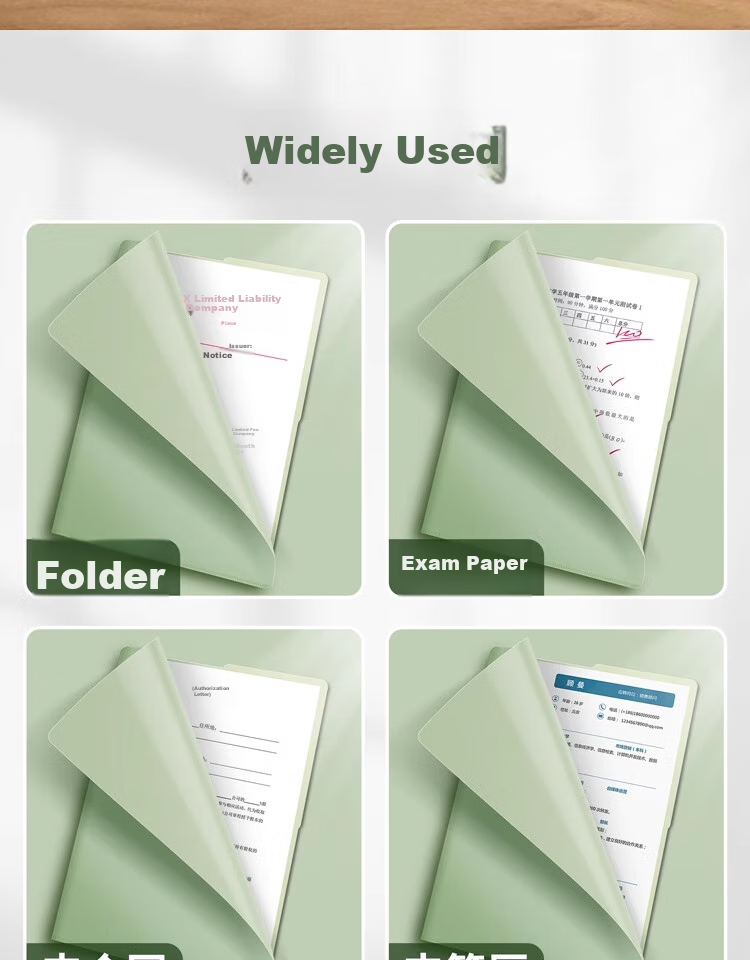 Shaonianban File Folder, Two-Page Document Holder for A4 Gradient Single Sheet, Office Stationery, Single Page Exam Paper Storage Bag, L-Shaped Waterproof Single Sheet Exam Paper Folder, Storage Folder, Green, Pack of 5 8