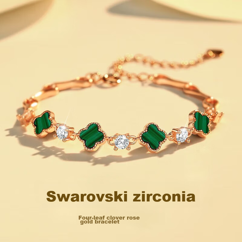 GLTEN Swarovski Zirconium Four-Leaf Clover Sterling Silver Bracelet for Women, 2026 New Light Luxury Mid-Autumn Festival Birthday Gift for Girlfriend