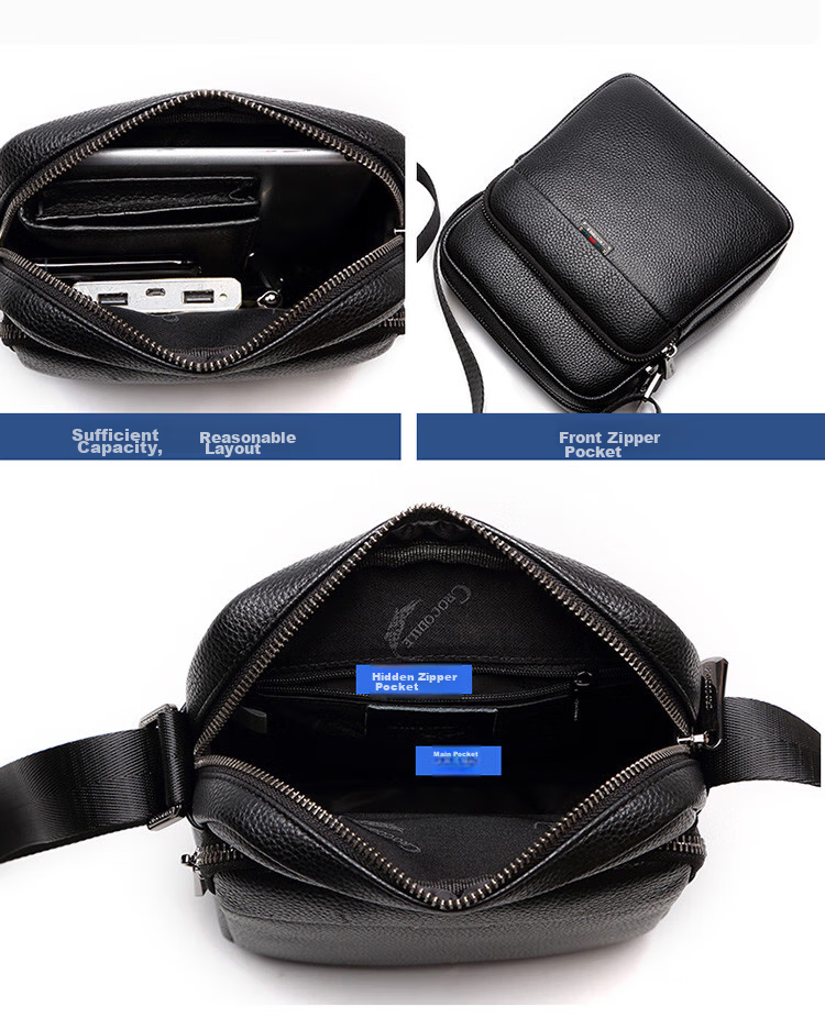 CROCODILE Youth Top-Grain Leather Fashion Shoulder Bag, Men's Vertical Casual Crossbody Bag, Gift for Boyfriend, TB050 6