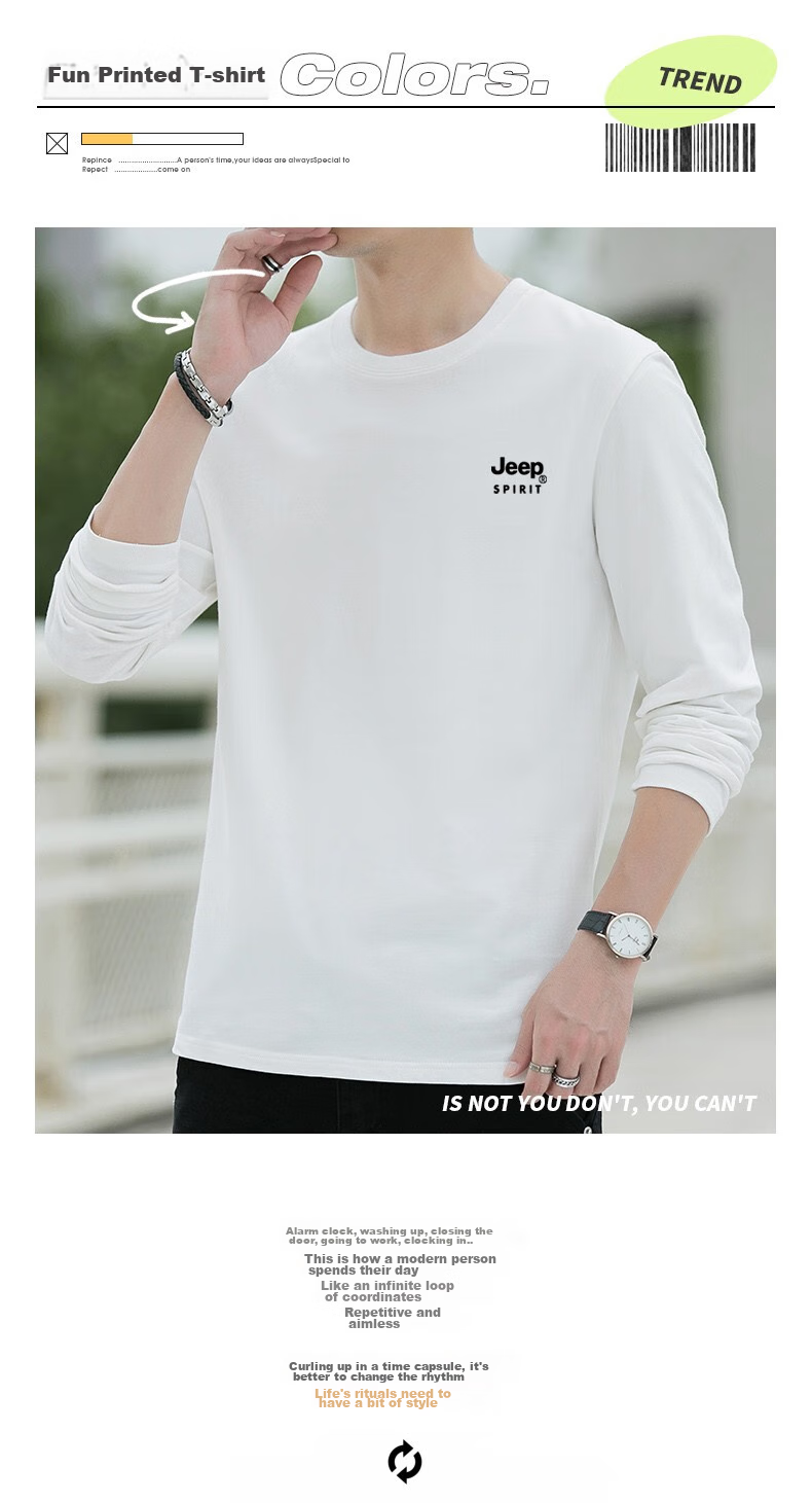 JEEP SPIRIT Men's Long-Sleeve T-Shirt, Spring And Autumn Undershirt, Pure Cotton Casual Sports Versatile Menswear, Black, 2XL 5