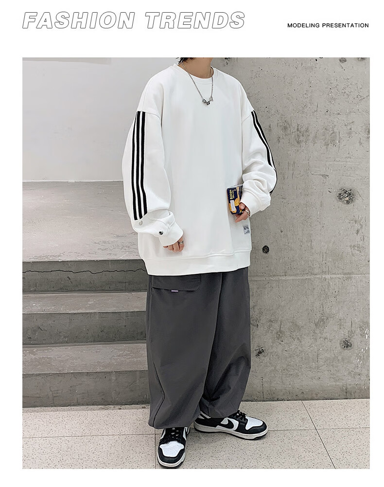 Foss Phil Men's Sweatshirt, Spring And Autumn Casual Loose Long-Sleeve T-Shirt, Striped Round Neck Top, 8801 Black M 10