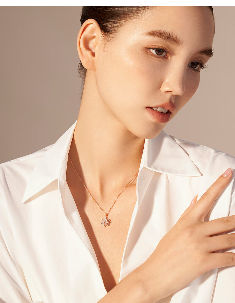 AJIDOU Women's Necklace, Popular Romantic Versatile Snowflake Pendant, Collarbone Chain, Niche High-End Sweater Chai 4