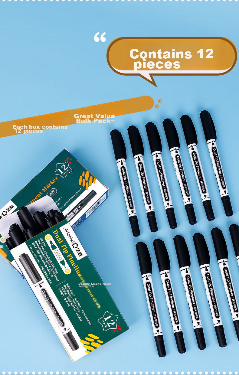 Mont Marte Dual-Tip Waterproof Quick-Drying Chalk Pen, Oil-Based Pen, Logistics Marker, Large-Tip Pen, Marker Pen, Oil-Based Black ATOD-CM1206 Sketching Marker, Drawing Marker 13
