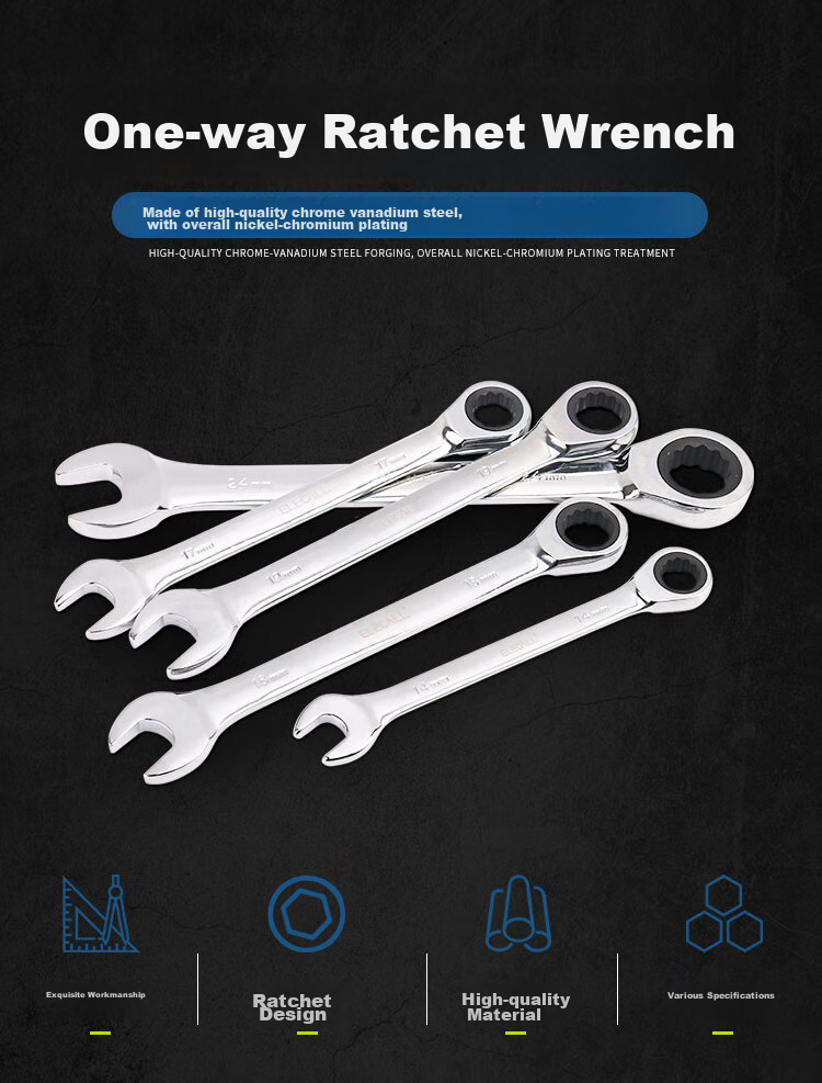 ELECALL Fixed Head Ratchet Wrench, 19mm, Quick-Release, Dual-Purpose Box-End Wrench, Automatic Wrench, Labor-Saving, Industrial And Household Use 1