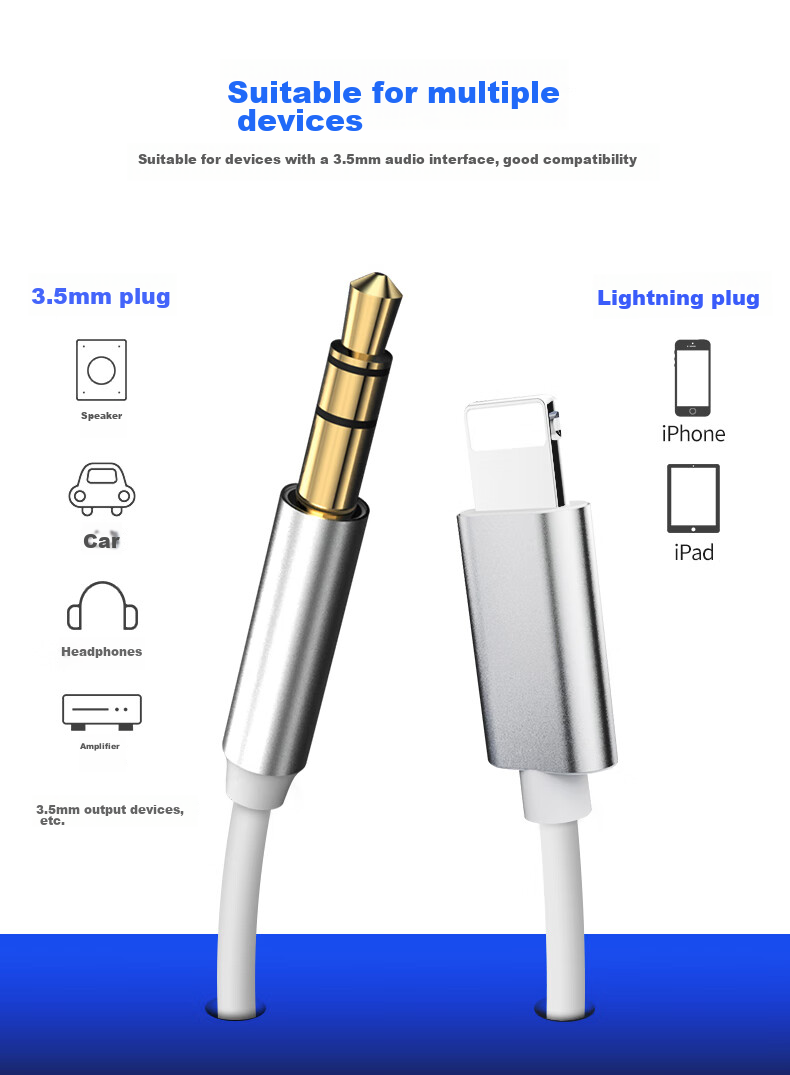 LinkStone Car Audio Adapter Cable, Compatible with Apple AUX Audio Cable, Car Headphone Jack to Lightning Converter Cable, 3.5mm to Headphone Output Adapter for IPhone 14/13 Mobile Phones 6