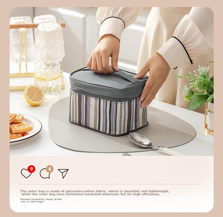 LOCK&LOCK Insulated Glass Food Storage Container Set with Dividers, Lunch Box 600ml + 500ml with Lunch Bag 14