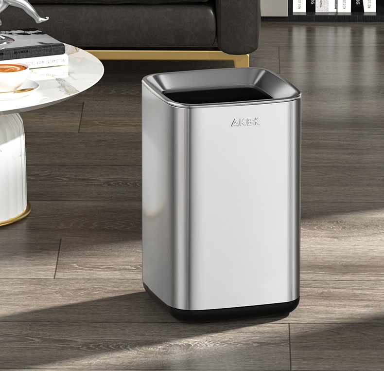 AKBK Stainless Steel Trash Can 15L Silver Large Square Bin for Living Room, Kitchen, Bathroom, Luxury Hotel, Office 2