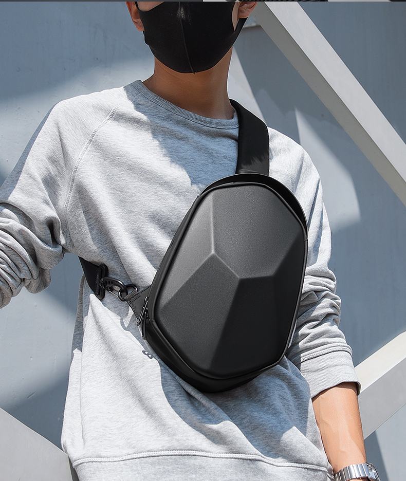 MARK RYDEN Chest Bag, Men's Sliced Three-Dimensional Crossbody Bag, Large Capacity, Personalized Shoulder Bag, Sports Hard Shell Bag, MR7507, Cool Black 16