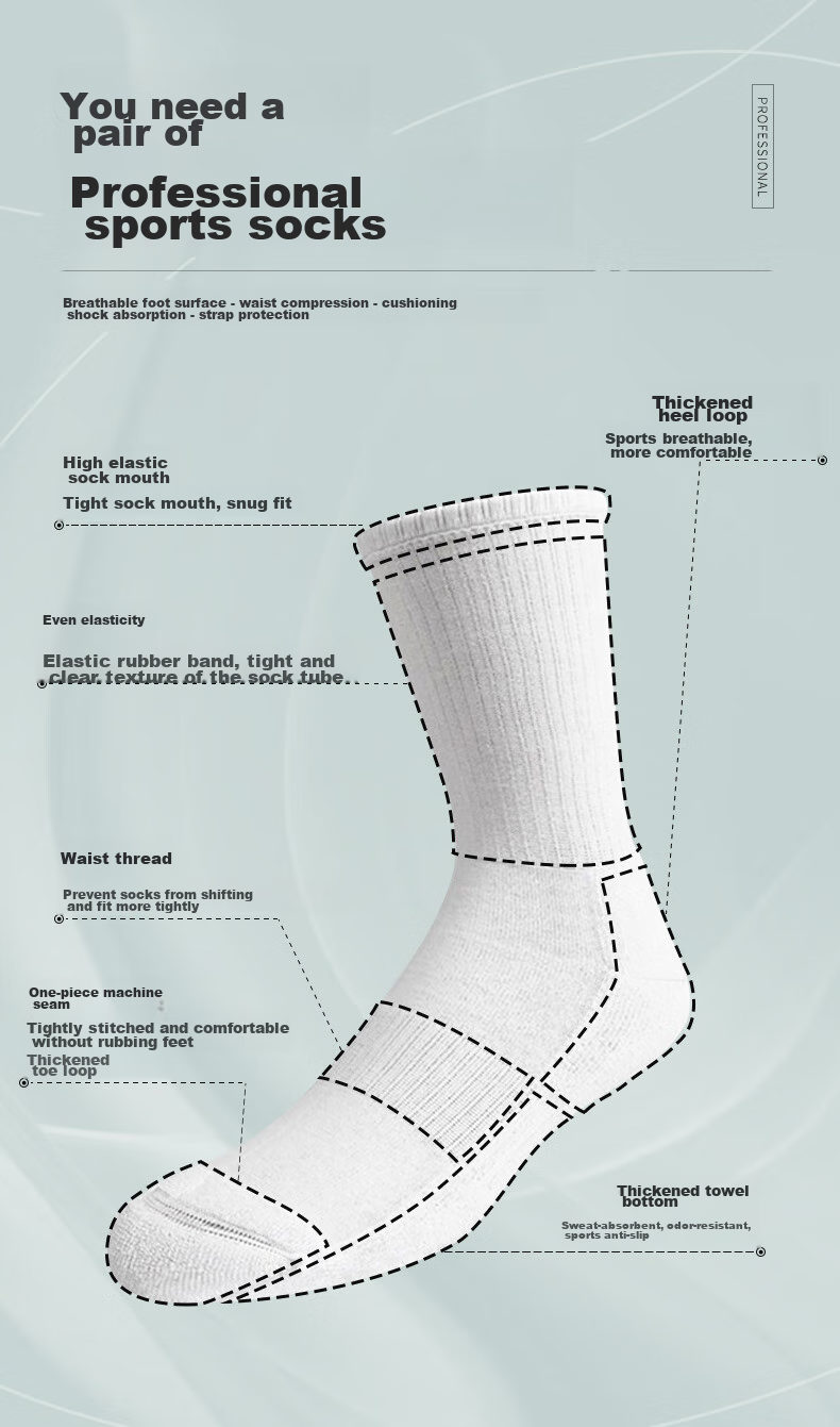 VICTORIATOURIST 4-Pair Set of Basketball Socks, Spring And Summer Sports Socks for Men, Breathable Shock-Absorbing White Socks, Durable Running Training Mid-Calf Cotton Socks 3