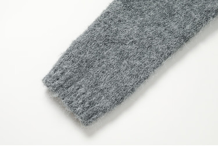 Dme [Gray Plush Knit Jacket] Autumn Round Neck Opening Placket Zipper Design Long-Sleeve Knit Sweater, Gray, S 17