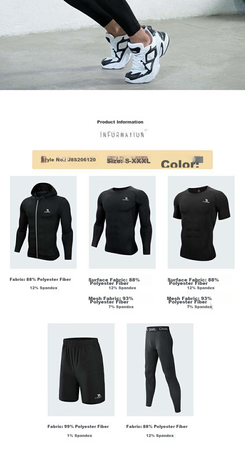CAMEL Men's Sports Set, Five-Piece Fitness Outfit, New Long-Sleeve And Long Pants, Quick-Dry Running Basketball Training Sportswear 13