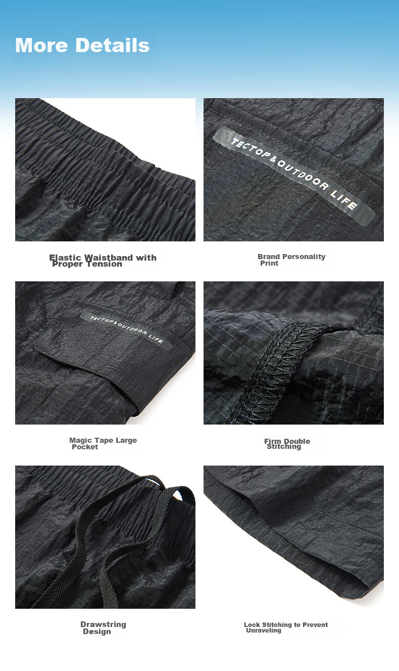 TECTOP Five-Point Shorts, Men's Outdoor Solid Color Tech Fabric Workwear Wear-Resistant Running Sports Pants 227, Men's Black S 11