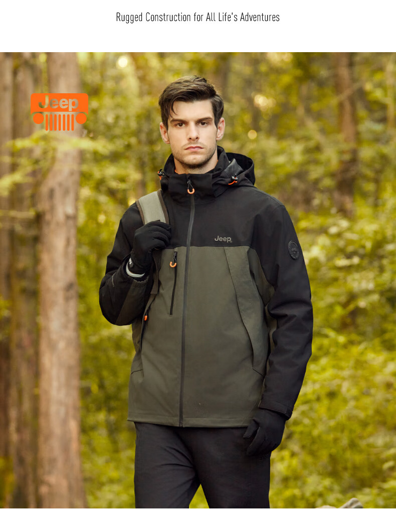 JEEP Windbreaker Jacket for Men And Women, Autumn And Winter Outdoor Three-In Windproof And Warm Mountaineering Coat, Vintage White, 3XL 28